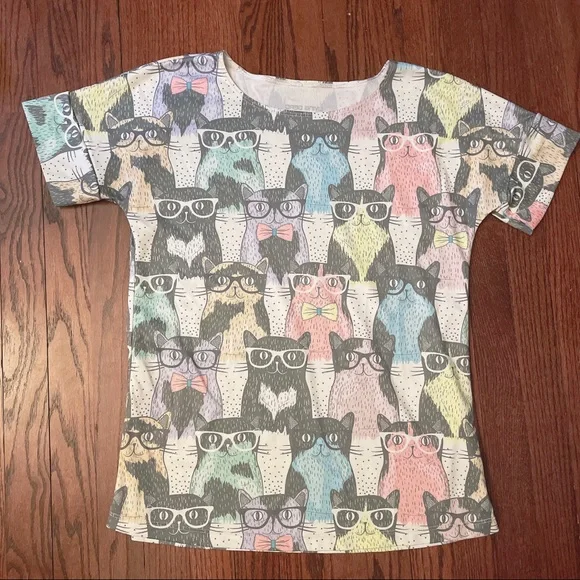 Living Dead Clothing Pastel Nerdy Bowtie Cat Jersey - Picture 1 of 3